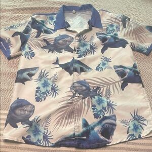 Shark Print Button-Up Shirt